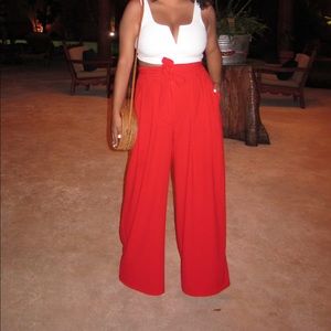 Red wide leg trousers high waist